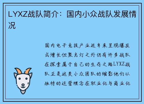 LYXZ战队简介：国内小众战队发展情况
