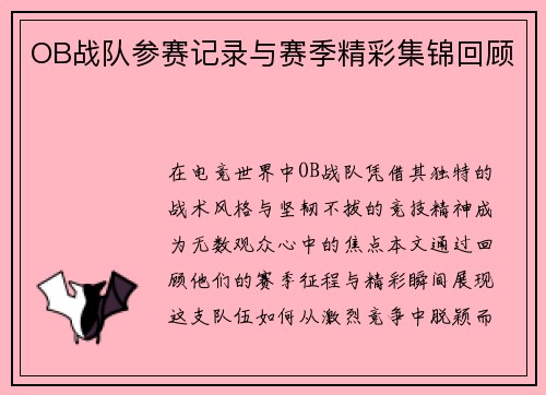OB战队参赛记录与赛季精彩集锦回顾